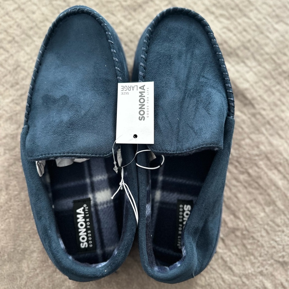 Sonoma Navy Suede Moccasin Slippers